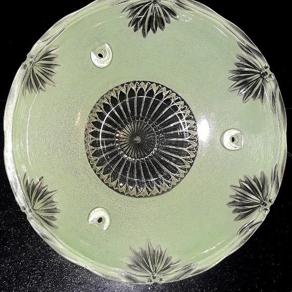 Vintage 1920-1940s Bead chain Blue Sunburst glass ceiling shade - Picture 5 of 10